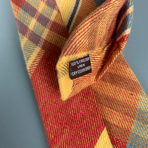 ALEXANDER OLCH Orange & Brown Plaid Linen Tie