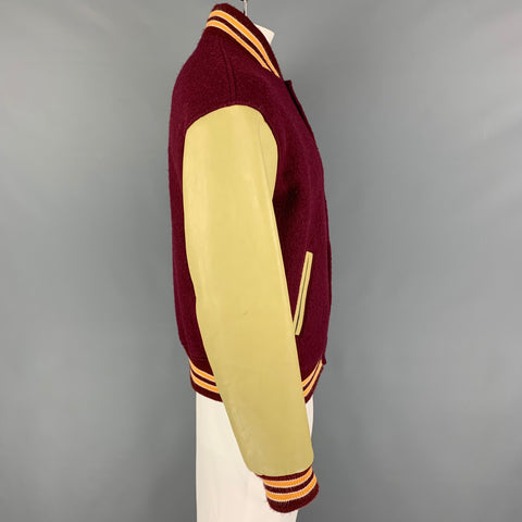 PRESIDENT's Size L Burgundy Olive Color Block Varsity Jacket