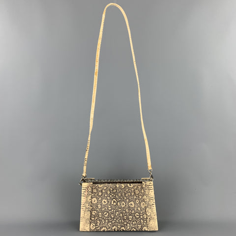 JERI RICE Beige Embossed Faux Leather Rhinestone Evening Handbag