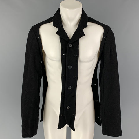 WALTER VAN BEIRENDONCK FW 16 Size 38 Black Metallic Textured Wool Boxy Frame Blazer