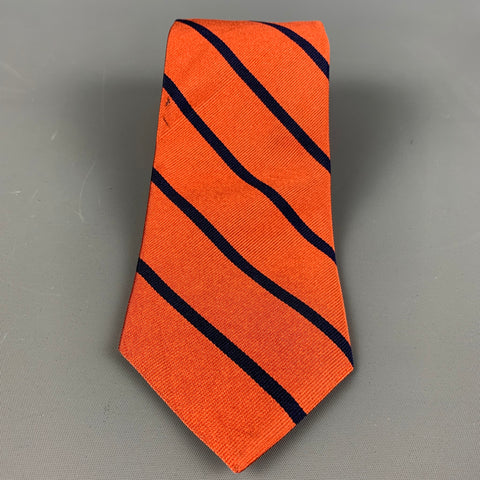 BROOKS BROTHERS Orange & Navy Stripe Silk Tie