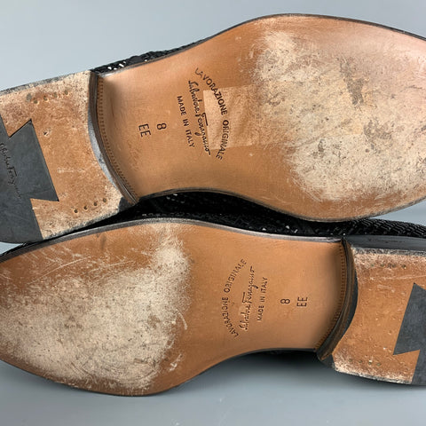 SALVATORE FERRAGAMO Size 9 Black Beaded Leather Slip On Loafers