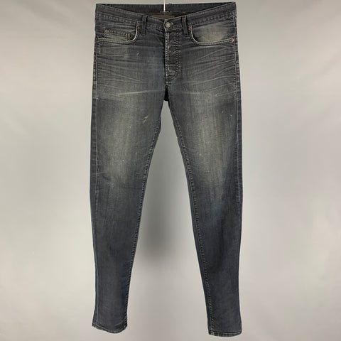 DIOR HOMME Size 32 Black Distressed Denim Button Fly Jeans