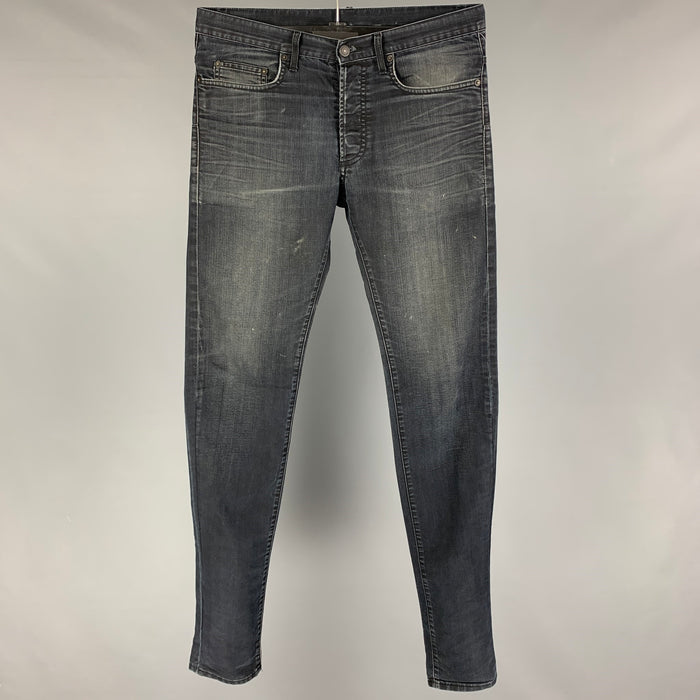 DIOR HOMME Taille 32 Jean en denim vieilli noir avec braguette boutonnée