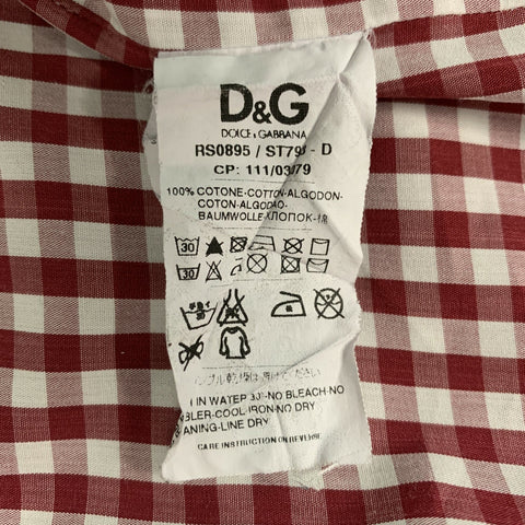 DOLCE & GABBANA Size M Red & White Gingham Cotton Button Down Short Sleeve Shirt