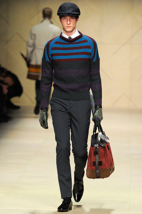 BURBERRY PRORSUM Automne 2012 Taille L Pull pull en laine / viscose mélangée à rayures marron et bleues