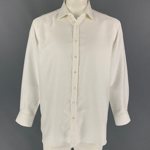 ETRO Size XL White Woven Cotton Button Up Long Sleeve Shirt