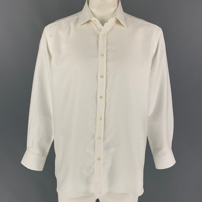 ETRO Size XL White Woven Cotton Button Up Long Sleeve Shirt