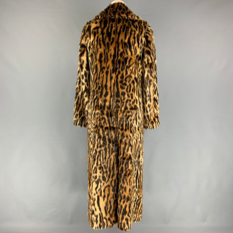 STAND STUDIO Size XS Tan Black Faux Fur Animal Print Notch Lapel Coat