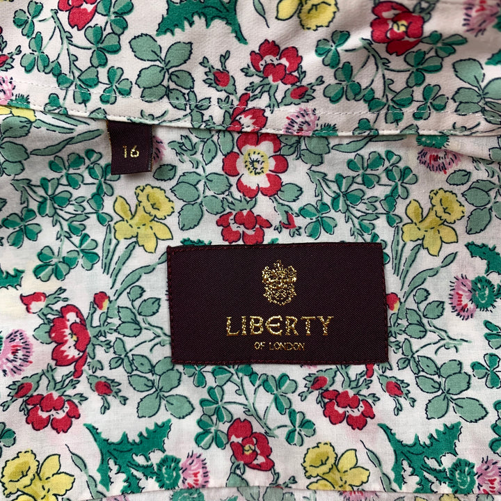 LIBERTY OF LONDON Size L White & Green Floral Cotton Button Up Long Sleeve Shirt