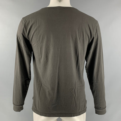BARENA Size M Dark Gray Solid Cotton Long Sleeve T-shirt