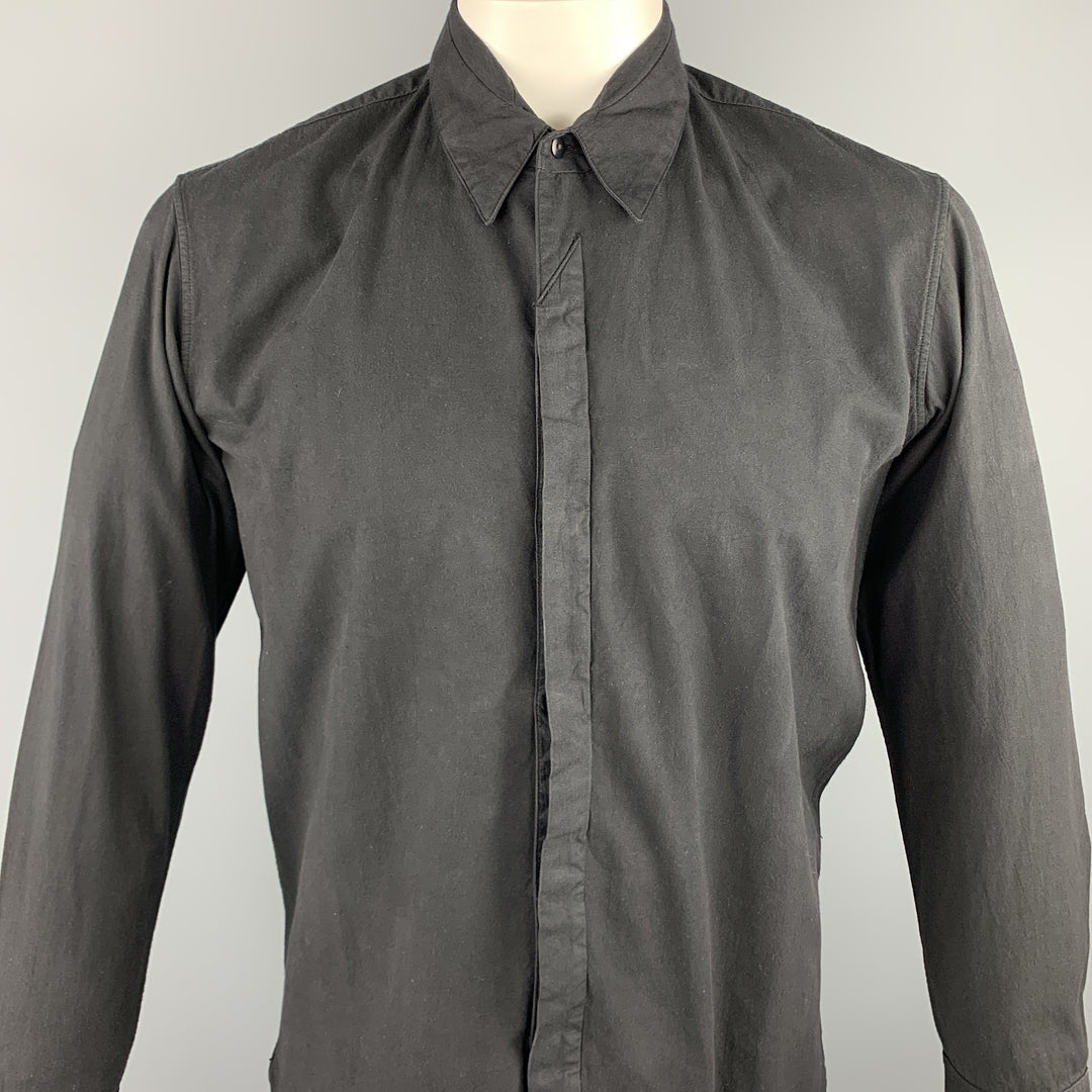 THE LOST EXPLORER Taille L Chemise à manches longues en coton noir avec boutons cachés