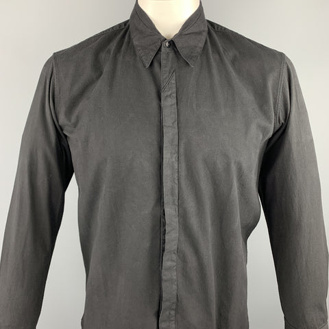 THE LOST EXPLORER Size L Black Cotton Hidden Buttons Long Sleeve Shirt