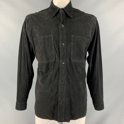 DA MILANO Camisa / chaqueta de manga larga de cuero negro sólido talla XL