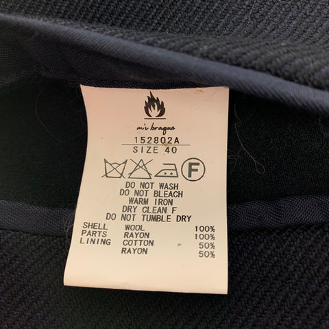 MS BRAQUE Size 40 Navy Twill Wool Double Breasted Coat