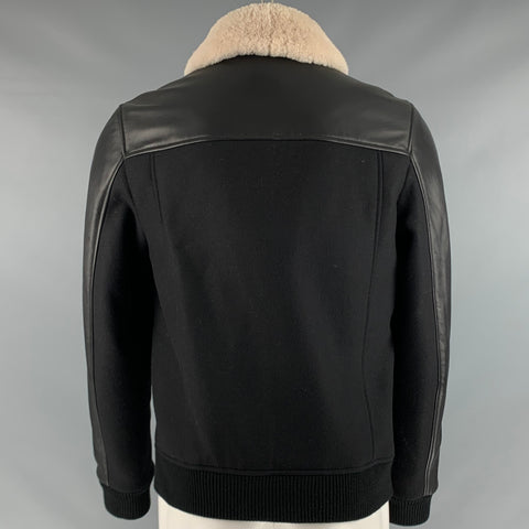 THEORY Size M Black Cream Shearling Bomber Jacket