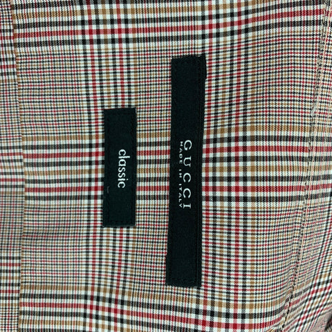 GUCCI Size L Navy Red Plaid Cotton Long Sleeve Shirt