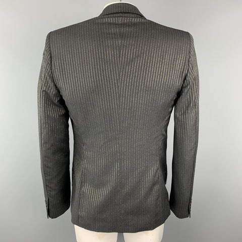 ALEXANDER MCQUEEN Size 44 Charcoal & Gold Striped Shiny Peak Lapel Sport Coat
