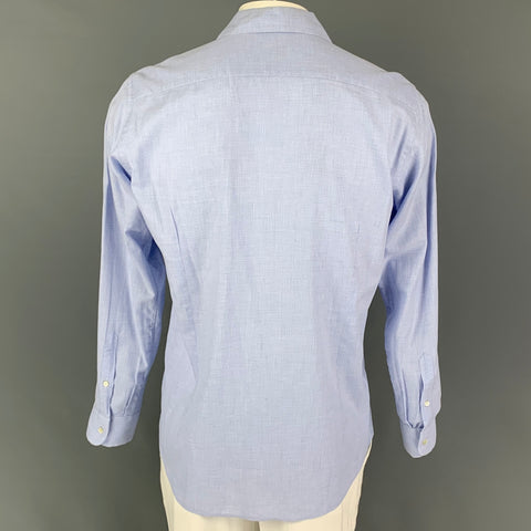 ETRO Size 42 Light Blue White Textured Cotton Button Down Long Sleeve Shirt