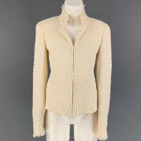CHANEL 2004 Talla 6 Chaqueta con cremallera curvada de poliamida boucle color crema