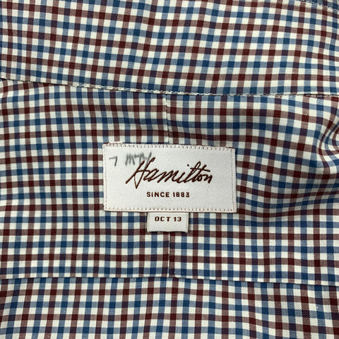 HAMILTON Size XL Blue & Brown Checkered Cotton Button Down Long Sleeve Shirt
