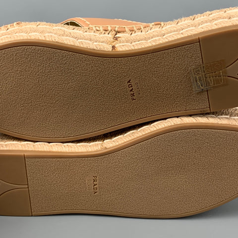 PRADA Size 10 Tan Gold Leather Espadrille Sandals