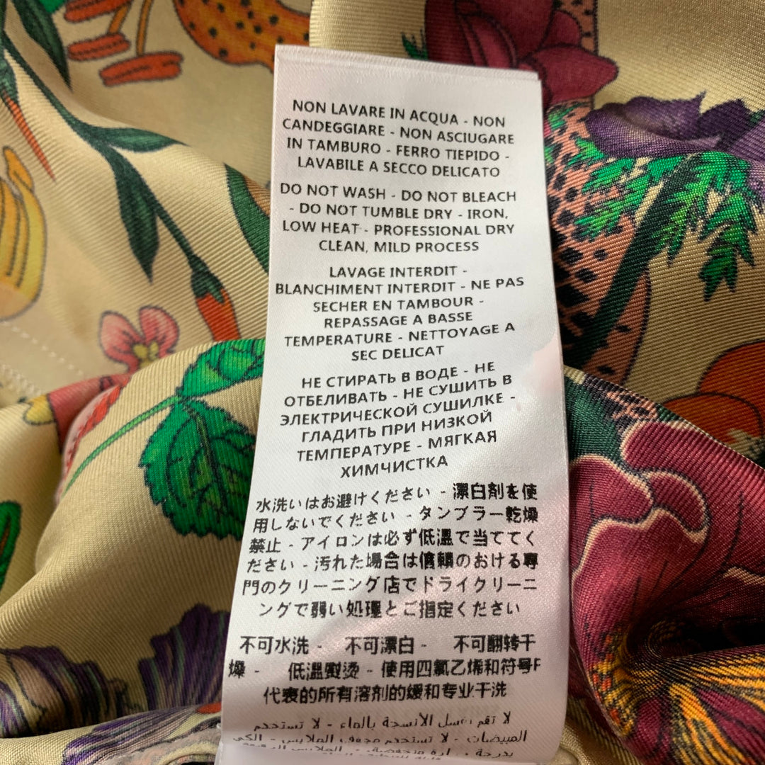 GUCCI Talla XXL Camisa de manga corta Campamento de seda con estampado multicolor beige