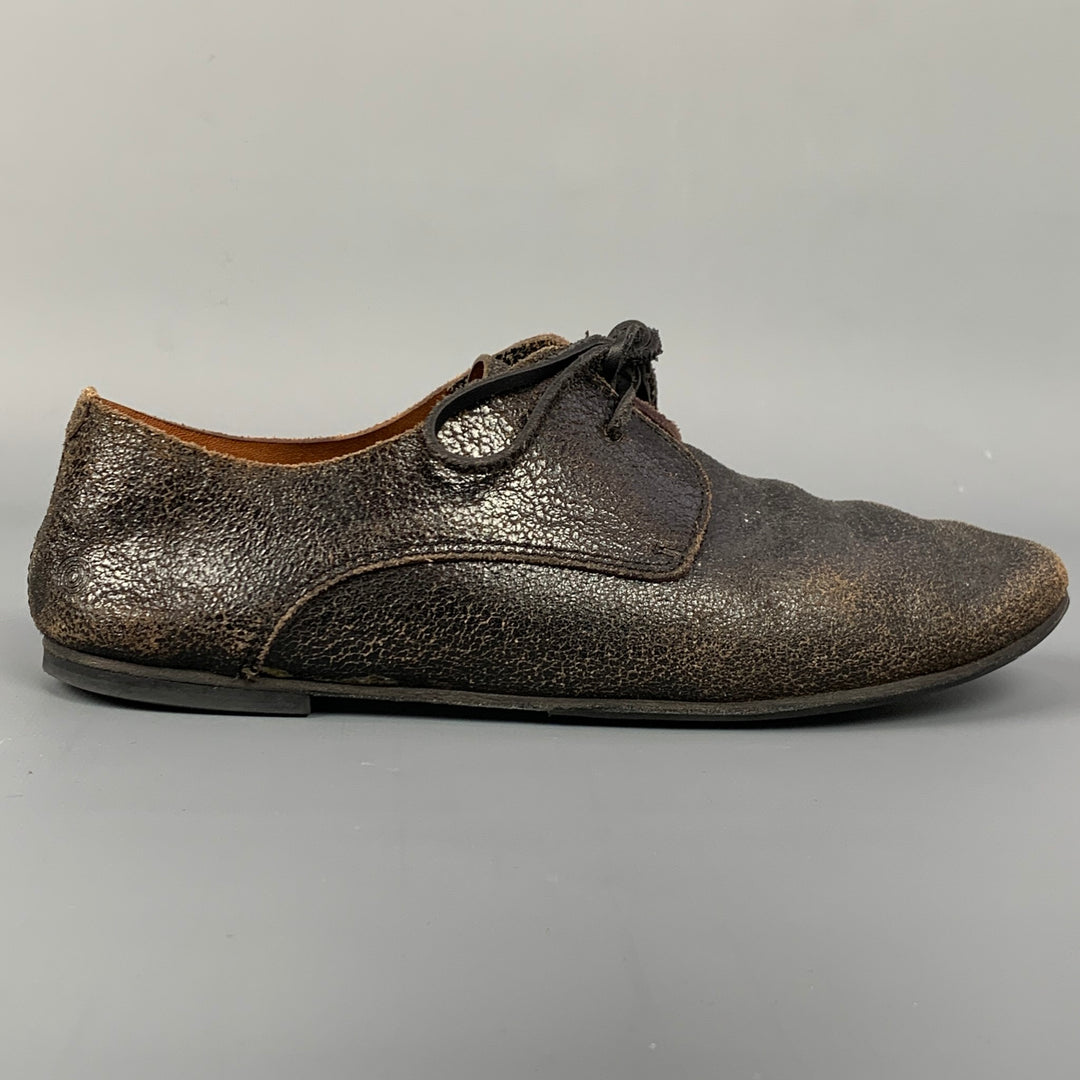 MARSELL Size 7.5 Dark Brown Cracked Leather Flat Laces