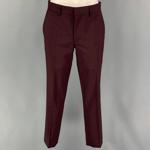 THE KOOPLES Size 34 Burgundy Wool Mohair Notch Lapel Suit