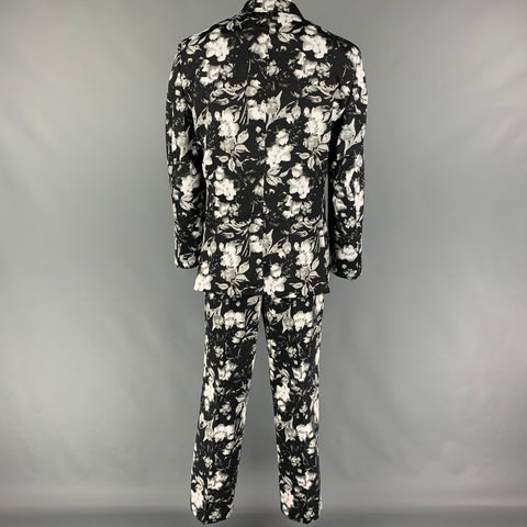 INC Talla XXL Traje de solapa de muesca de poliéster floral blanco negro