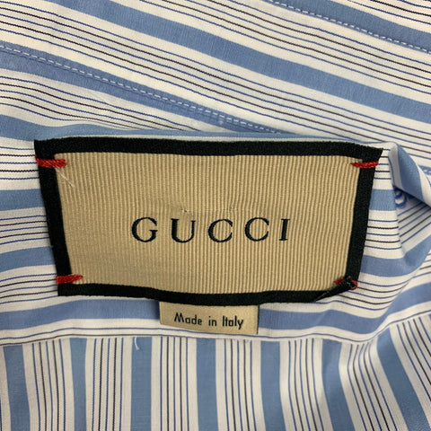 GUCCI Size XL Blue White Stripe Cotton Button Up Long Sleeve Shirt