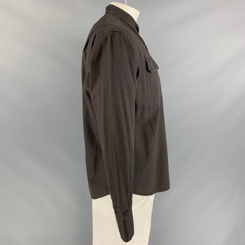 BOB SCALES Size XL Charcoal Solid Cotton Collarless Long Sleeve Shirt