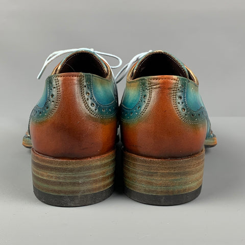 PAUL PARKMAN Size 8 Turquoise Brown Perforated Leather Wingtip Shoes