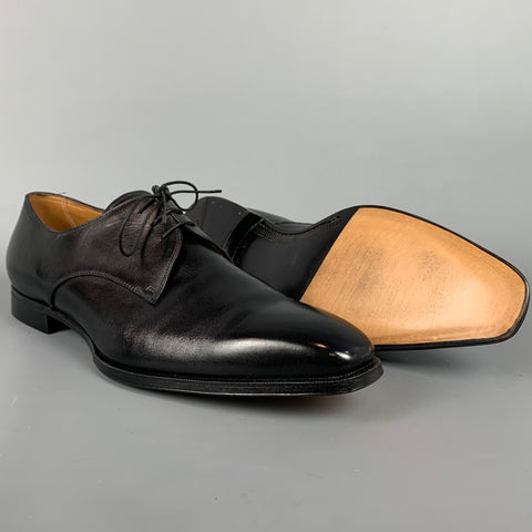 GRAVATI Size 12.5 Black Leather Lace Up Dress Shoes