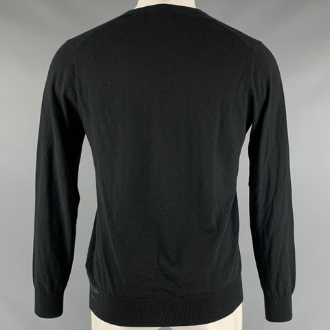 MASSIMO DUTTI Taille S Pull Col V Noir Coton Soie Cachemire