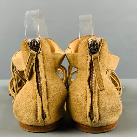 GIUSEPPE ZANOTTI Talla 10 Sandalias con flecos y tachuelas de ante beige