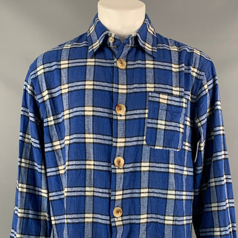 MARNI Size XS Blue & White Brushed Plaid Cotton Oversized Long Sleeve Shirt
