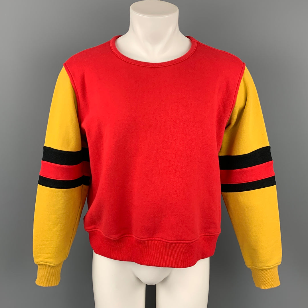 MARNI Size S Red & Mustard Color Block Cotton Crew-Neck Sweatshirt