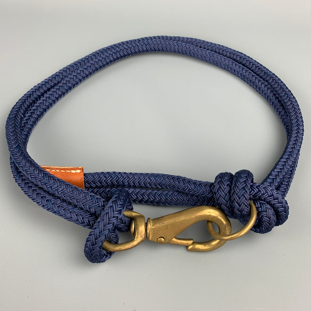 VINTAGE Size M Navy Rope Leather Brass Hook Belt