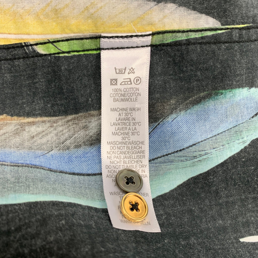 PAUL SMITH Taille XL Chemise à manches longues boutonnée en coton imprimé plumes multicolores