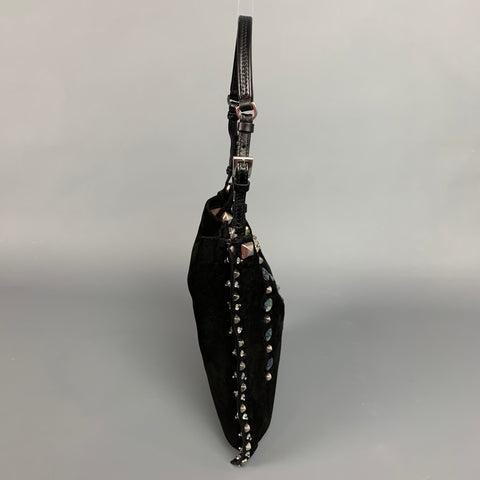 PRADA Sac à main de soirée en daim noir orné de strass
