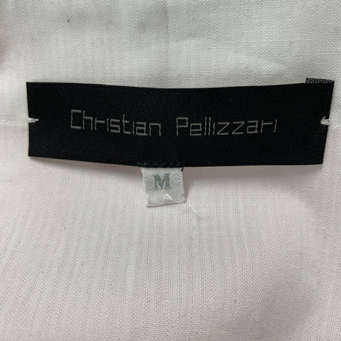 CHRISTIAN PELLIZZARI Size M White Solid Cotton Collarless Short Sleeve Shirt