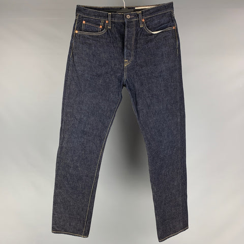 KAPITAL Size 34 Blue Indigo Contrast Stitch Selvedge Denim Button Fly Jeans
