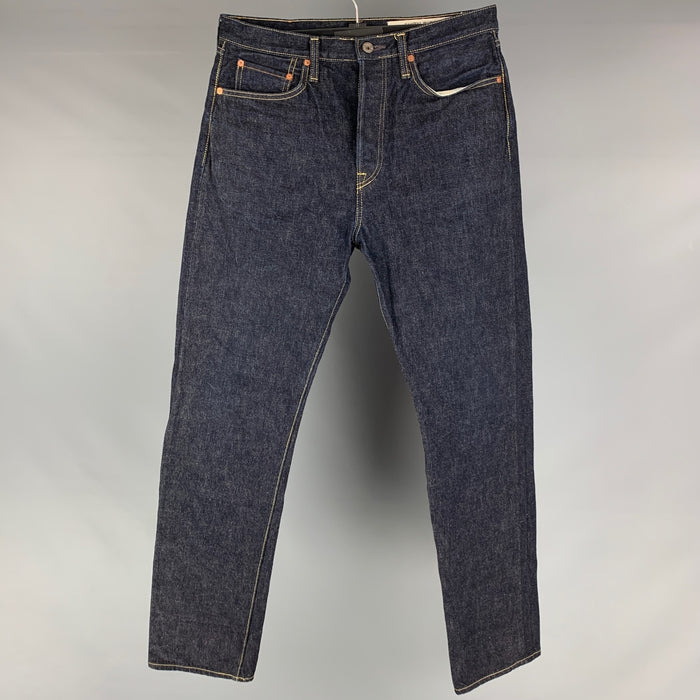 KAPITAL Size 34 Blue Indigo Contrast Stitch Selvedge Denim Button Fly Jeans