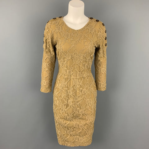 BURBERRY PRORSUM Size 8 Olive Lace Cotton Blend Shift Dress