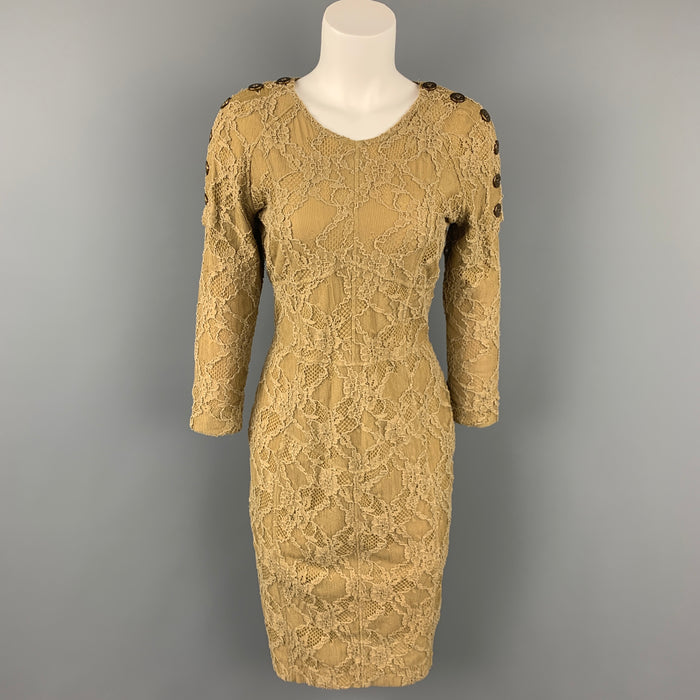 BURBERRY PRORSUM Size 8 Olive Lace Cotton Blend Shift Dress
