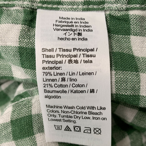 J CREW Size L Green White Checkered Linen &  Cotton Button Down Long Sleeve Shirt