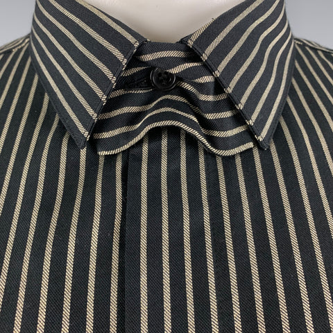 SAINT LAURENT Size M Black Gold Stripe Silk Blend Long Sleeve Shirt