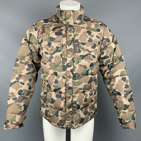 LEVI STRAUSS Size M Olive & Tan Camouflage Cotton / Linen Down Filled Jacket