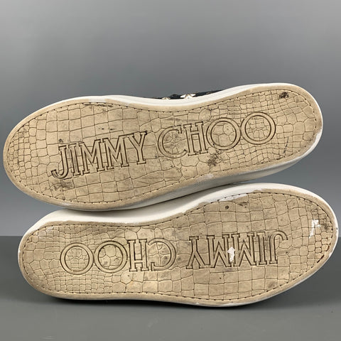 JIMMY CHOO Talla 10 Zapatillas de ante con tachuelas plateadas azul marino